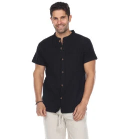 Yak & Yeti Men's Button Up Kurta Shirt Solid Color -Prana Style 6577633067051 black