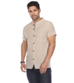 Yak & Yeti Men's Button Up Kurta Shirt Solid Color Natural -Prana Style 6577633165355 natural 1