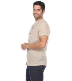 Yak & Yeti Men's Button Up Kurta Shirt Solid Color -Prana Style 6577633165355 natural 2a