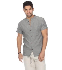 Yak & Yeti Men's Button Up Kurta Shirt Solid Color -Prana Style 6577633230891 gray 1a