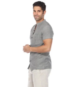 Yak & Yeti Men's Button Up Kurta Shirt Solid Color -Prana Style 6577633230891 gray 2a