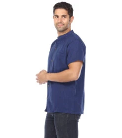 Yak & Yeti Men's Button Up Kurta Shirt Solid Color -Prana Style 6577633296427 navy 2a