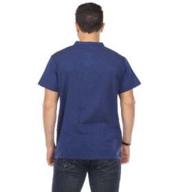 Yak & Yeti Men's Button Up Kurta Shirt Solid Color -Prana Style 6577633296427 navy 3a