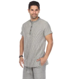 Yak & Yeti Men's Striped Button Up Shirt -Prana Style 6577633558571 gray 2a