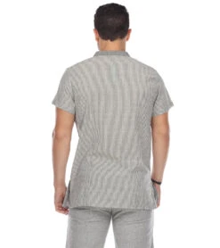 Yak & Yeti Men's Striped Button Up Shirt -Prana Style 6577633558571 gray 3a