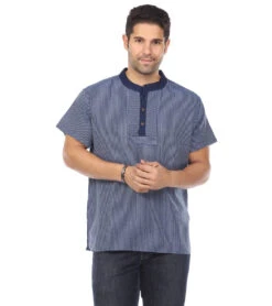 Yak & Yeti Men's Striped Button Up Shirt -Prana Style 6577633591339 navy