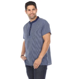 Yak & Yeti Men's Striped Button Up Shirt -Prana Style 6577633591339 navy 2a