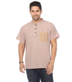 Yak & Yeti Men's Button Up Kurta Shirt Beige -Prana Style 6577633853483 beige